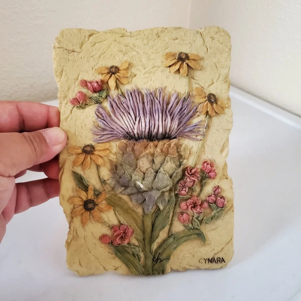 Cynara Artichoke Thistle 3D Floral Wall Plaque Botanical Relief Decor 6.5x4.5